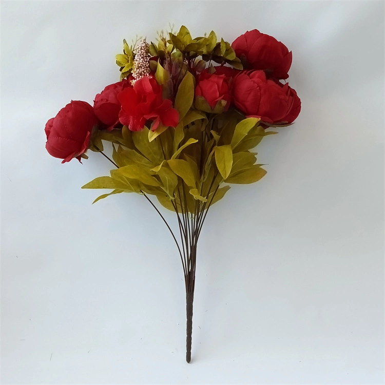 Artificial 13 Heads Silk Peony Flowers Bouquet for Home Wedding Decoration