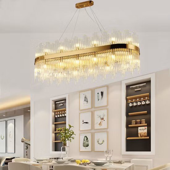 Luxo moderno casa decorativa pingente luz ouro retângulo lustres de cristal (wh